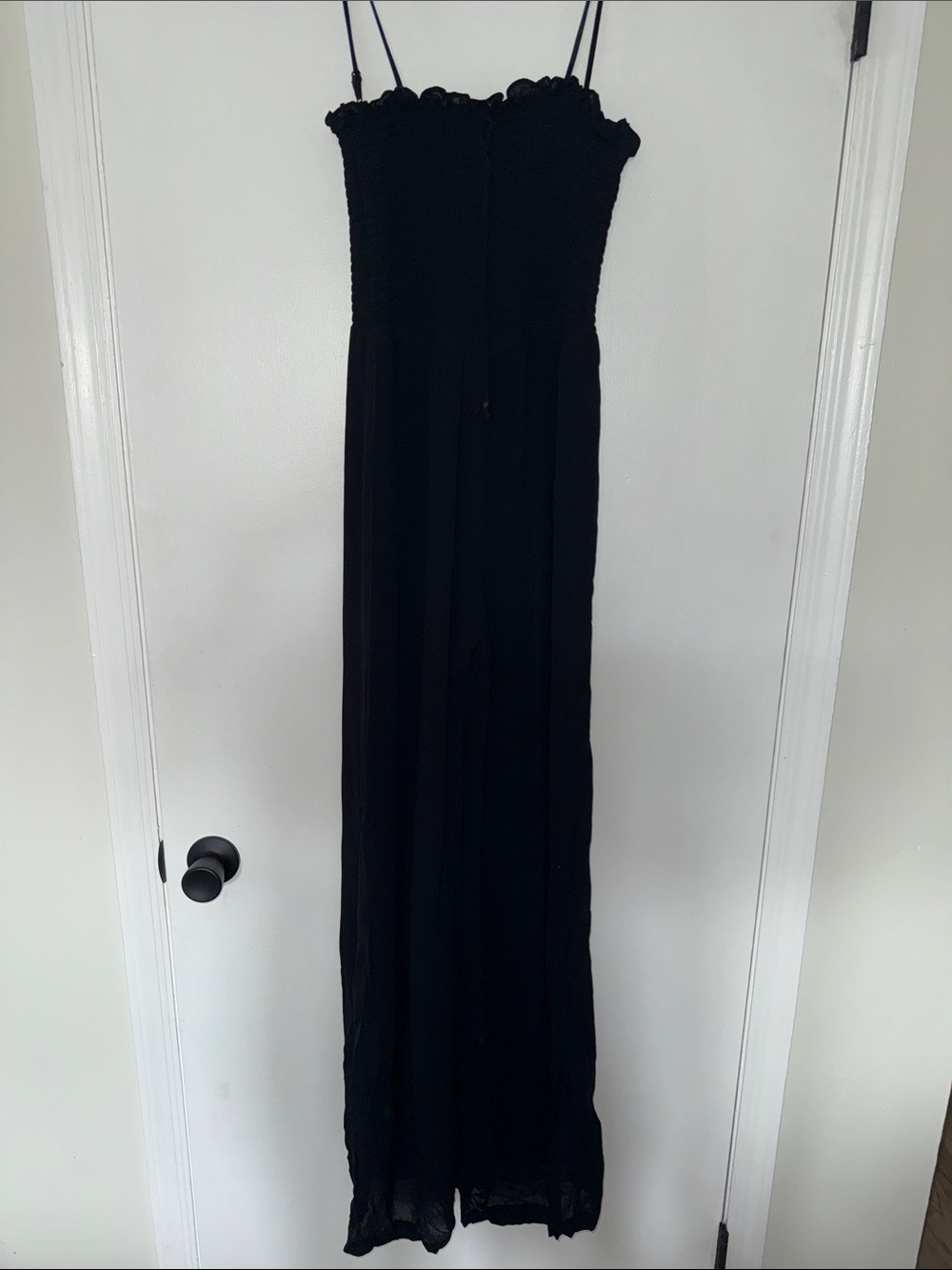 Reformation Black Smocked Maxi Dress with Spaghetti Straps sheer double layer